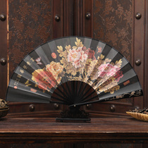 Folding fan 8 inch silk cloth carving silk printing classical craft men and women gift fan antique Chinese style