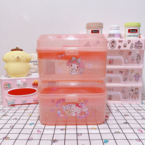 Cute KT Melody family pack double-layer household plastic medicine storage box Cartoon portable medicine box First aid box
