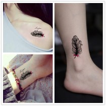 Tattoo stickers waterproof female lasting ins wind black feather clavicle literary simple small fresh ankle English
