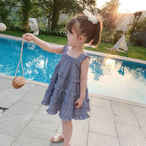 Childrens clothing Summer baby skirt Sundress Sundress Girls Western style plaid cake skirt Childrens Korean dress