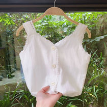 Childrens camisole outside the summer girls  foreign style cotton lace white top Baby thin camisole