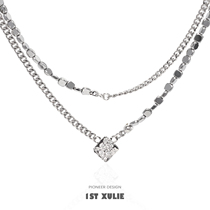 1STXULIE falling stone Star River original necklace niche design double inlay Diamond cold wind wild Y2K men and women