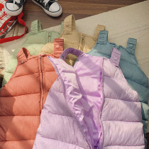 Infant conjoined down cotton pants milk apricot color boy backbelt pants Winter female baby thickened open crotch pants
