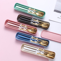 304 stainless steel creative spoon Home Spoon Long Handle Chopsticks Spoon Fork travel lunch South Korea Three sets