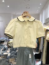 Pick one Korea Dongdaemun 2021 summer new lapel solid color short-sleeved college style shirt women