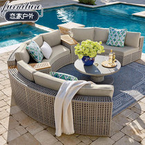 Semi-circular rattan outdoor sofa courtyard garden custom living room balcony curved lounge chair outdoor furniture combination