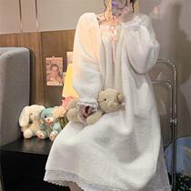 Pajamas women autumn and winter plus velvet thickened 2021 new can wear furry sweet princess home suit