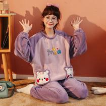Coral velvet pajamas female winter students Korean cute cartoon home clothes flannel autumn and winter ladies two-piece set