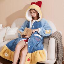 Autumn pajamas female winter plus velvet coral velvet home suit suit can be worn outside Snow White Arctic thick velvet sleeping bathrobe