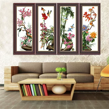 郑板桥「梅兰竹菊」掛軸 4条セット　四君子 水墨画　客間装飾　146×35cm 梅兰竹菊四君子挂画-梅兰竹菊四君子挂画促销价格、梅兰竹菊四君子挂画