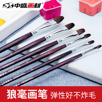 Zhongsheng painting material 101 single and double purple flower rod round peak wolf brush watercolor pen Gouache set pen Oil painting pen 6 sets