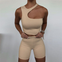 Ins summer new tight-fitting quick-drying fitness set off-shoulder short top shorts running sports fitness yoga suit