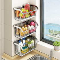 304 stainless steel non-perforated vegetable basket kitchen shelf Wall-mounted vegetable basket Vegetable and fruit drain storage basket