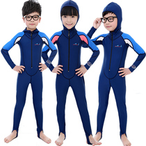 Childrens sunscreen swimsuit Summer long sleeve schoolgirl boy one-piece swimsuit Medium and large childrens swimsuit Quick-drying wetsuit