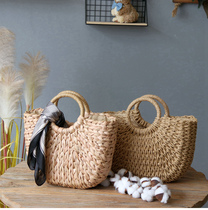 Natural hand woven Hand bag straw woven storage bag portable flower basket shoulder bag handbag gift bag