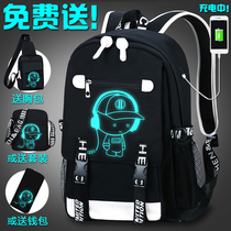 Double shoulder bag male Korean version of youth personality Street High School students backpack campus junior high school student bag men fashion trend