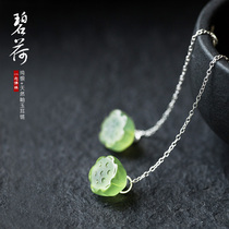 A Nian original s925 sterling silver Xiuyu shower earrings literary handmade ethnic retro Chinese style ear line earrings for women
