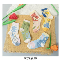 Korean version of cute socks girls short tube socks ins tide art printing creative college style pure cotton tube socks