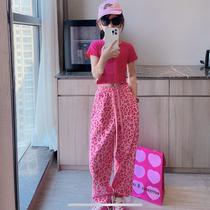 Childrens Han version 100 hitch leg pants 2022 spring and summer new male and female child spring clothing pink BAO WELN casual workwear pants tide