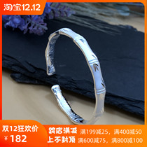 New bamboo bracelet female sterling silver 999 opening solid personality fashion frosted bamboo bracelet for mother gift