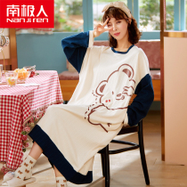 Antarctic nightgown women Cotton Spring and Autumn long sleeves Korean cute long pajamas can wear home clothes in autumn and winter