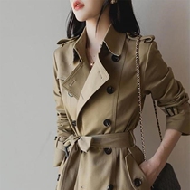  European station 2021 autumn new high-end windbreaker womens mid-length British style double-breasted long-sleeved tooling jacket