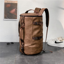 Hong Kong leather backpack cowhide round bag travel backpack for men and women outdoor travel bag portable dual-purpose