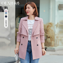 (Slender show) 2021 early autumn new fat mm size womens fashion double-breasted waist windbreaker coat