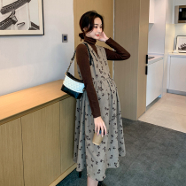 ZMAMI maternity wear ~ fashion suit foreign corduroy vest dress high neck bottom two-piece autumn and winter clothes