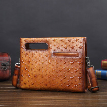 Bull Leather Hand Grab Bag Genuine Leather Handbag Mens Bag Fashion Single Shoulder Sloped Satchel Tide Hand Carry Bag Casual Document Bag Tide Card