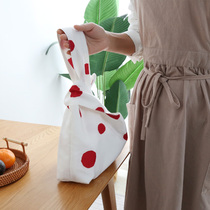 Japanese lunch box bag Hand bag waterproof oil-proof Bento bag wrist bag red dots student office worker with rice bag