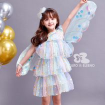 2021 Foreign style cake dress Girls Chiffon dress Summer thin section childrens pure cotton fairy tale princess dress rainbow skirt