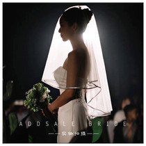 New Net red Photo Veil tour photo short veil white satin brim wedding soft veil
