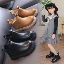 Girls booties autumn and winter 2021 New Korean fashion heel woven childrens Martin boots leather boots