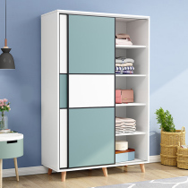Wardrobe home bedroom modern small apartment simple locker solid wood childrens economic rental room sliding door
