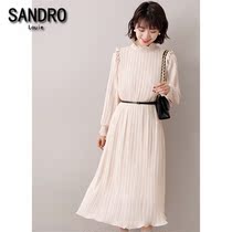  Japanese light luxury chiffon pleated dress womens autumn belt agaric lace slim-fit thin high-end mid-length skirt