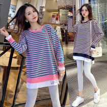 Pregnant Woman Spring Autumn Clothing 2022 Mesh Red Long Sleeve Suit Loose Medium Long blouse t-shirt T-shirt Jersey Undershirt Spring Dress Lady