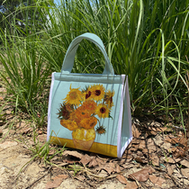 Van Gogh oil painting sunflower iris rose tin foil thickened insulation lunch bag student office worker hand lunch box bag
