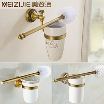  All-copper European-style antique toilet brush Retro Chinese carved toilet cleaning brush set printed ceramic cup