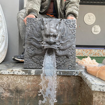 Fish Pool Water Spray Stone Carved Tap Natural Green Stone Square Waterfall Outlet Outdoor Garden Wall Waterscape Water Fountain