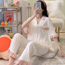 Modal pajama suit womens summer pure cotton cute 2021 new homewear womens two-piece set small man