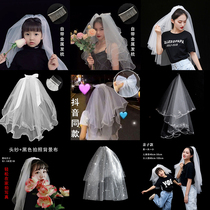 Bride license head yarn headdress Super fairy wedding photo props short wedding veil license white head yarn simple