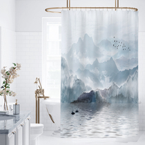 Shower curtain partition curtain Chinese style landscape painting New Chinese style thickened polyester waterproof mildew proof bathroom toilet shower curtain