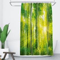 Green landscape painting shower curtain sunshine Forest forest nature thickening waterproof and mildew proof bathroom bathroom Bath Curtain