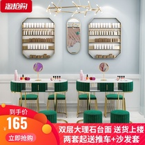 Japanese marble nail art table and chair set Net Red double wrought iron single double table Special nail shop sofa and chair
