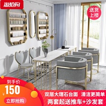 Nordic Wrought iron double marble nail table and chair set Net red sofa and chair Single double special gold nail table