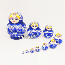 Ten-layer big belly blue and white porcelain Russian set doll wooden toy craft gift wish doll ornaments