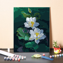 Digital oil painting diy filling Chinese style hand painting lotus elegant landscape acrylic decorative oil painting