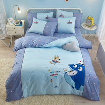 60 cotton childrens bedding four-piece blue ocean wind boy cotton dormitory 1 2n bed three-piece set