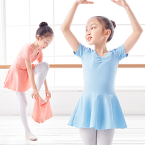Ballet practice suit Womens dance suit Childrens summer short sleeve split girls tutu Chinese dance clothing